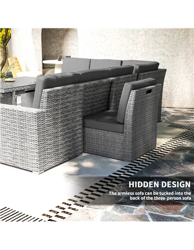 Outsunny Seven-Piece Rattan Garden Sofa Set, with Expanding Table - Light Grey