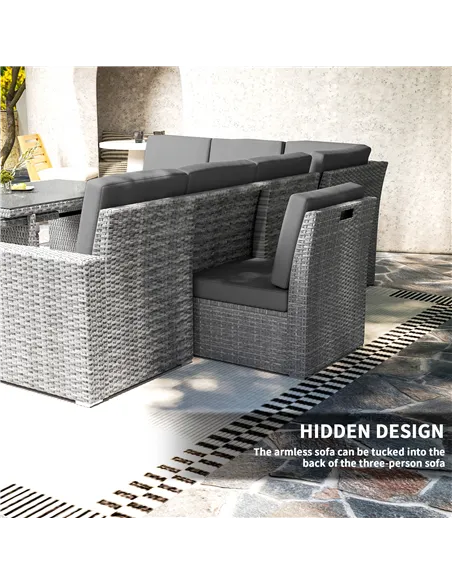 Outsunny Seven-Piece Rattan Garden Sofa Set, with Expanding Table - Light Grey