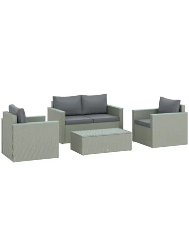 Outsunny Four-Piece Rattan Sofa Set, with Wood-Top Table