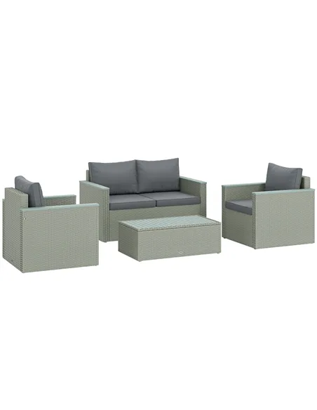 Outsunny Four-Piece Rattan Sofa Set, with Wood-Top Table