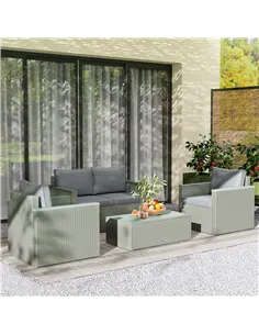 Outsunny Four-Piece Rattan Sofa Set, with Wood-Top Table 2