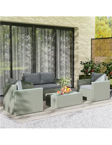 Outsunny Four-Piece Rattan Sofa Set, with Wood-Top Table