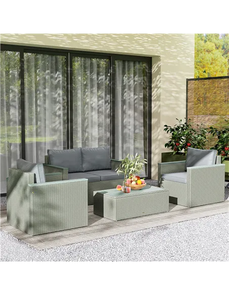 Outsunny Four-Piece Rattan Sofa Set, with Wood-Top Table