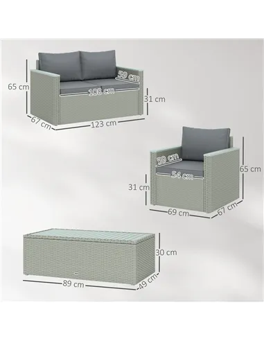 Outsunny Four-Piece Rattan Sofa Set, with Wood-Top Table