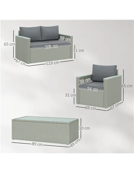 Outsunny Four-Piece Rattan Sofa Set, with Wood-Top Table