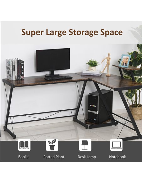 HOMCOM L Shaped Corner Desk, Gaming Desk, Computer Table with Monitor Stand and CPU Stand, Study Workstation for Home Office, 15