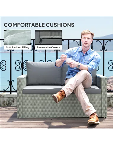 Outsunny Four-Piece Rattan Sofa Set, with Wood-Top Table