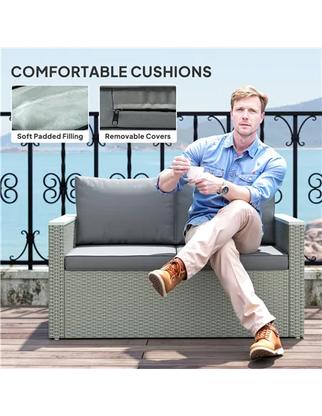 Outsunny Four-Piece Rattan Sofa Set, with Wood-Top Table