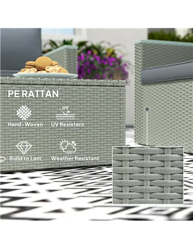 Outsunny Four-Piece Rattan Sofa Set, with Wood-Top Table