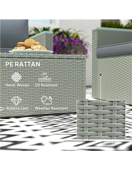 Outsunny Four-Piece Rattan Sofa Set, with Wood-Top Table