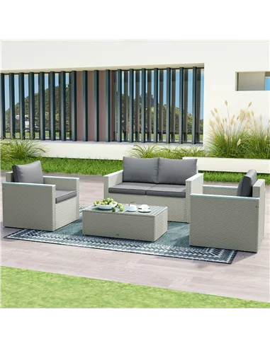 Outsunny Four-Piece Rattan Sofa Set, with Wood-Top Table