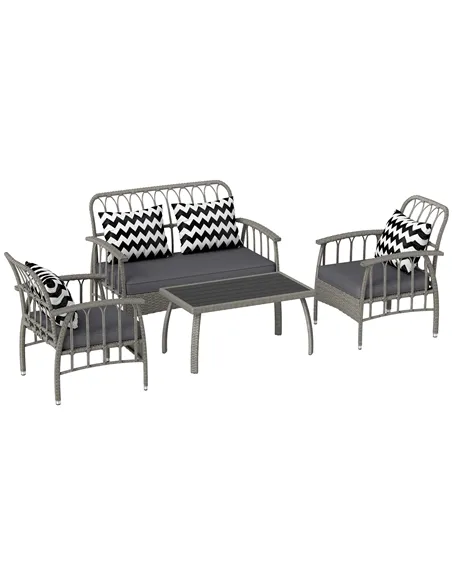 Outsunny Four-Piece Rattan Cut-Out Sofa Set - Grey