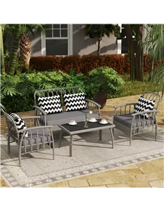 Outsunny Four-Piece Rattan Cut-Out Sofa Set - Grey 2