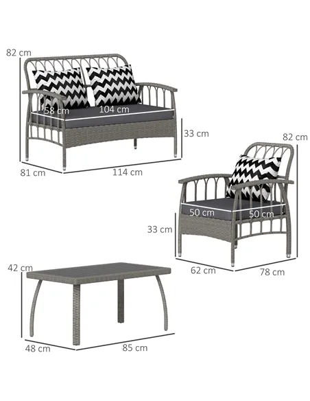 Outsunny Four-Piece Rattan Cut-Out Sofa Set - Grey