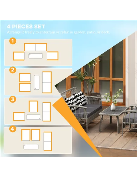 Outsunny Four-Piece Rattan Cut-Out Sofa Set - Grey