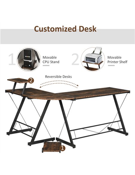 HOMCOM L Shaped Corner Desk, Gaming Desk, Computer Table with Monitor Stand and CPU Stand, Study Workstation for Home Office, 15