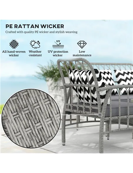 Outsunny Four-Piece Rattan Cut-Out Sofa Set - Grey