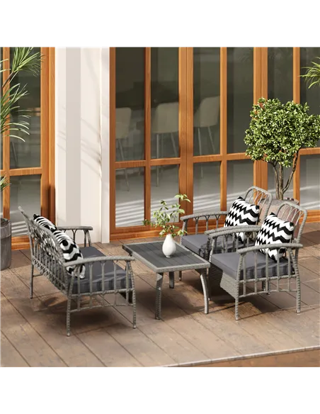 Outsunny Four-Piece Rattan Cut-Out Sofa Set - Grey