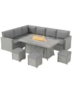 Outsunny Seven-Piece Firepit Table Rattan Sofa Set - Grey