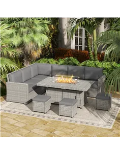 Outsunny Seven-Piece Firepit Table Rattan Sofa Set - Grey 2