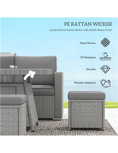 Outsunny Seven-Piece Firepit Table Rattan Sofa Set - Grey