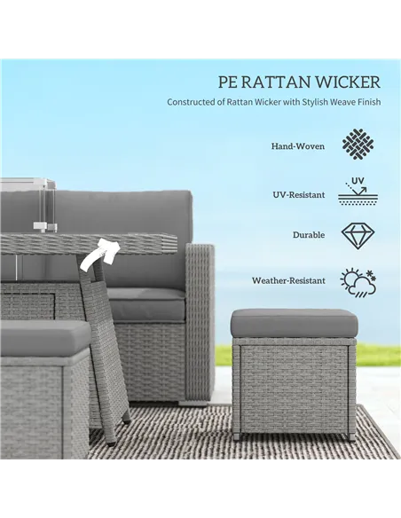 Outsunny Seven-Piece Firepit Table Rattan Sofa Set - Grey