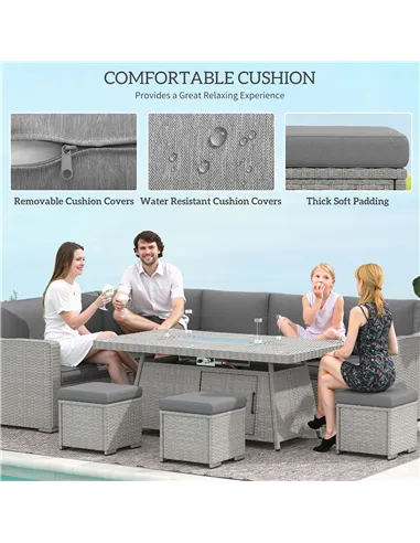 Outsunny Seven-Piece Firepit Table Rattan Sofa Set - Grey