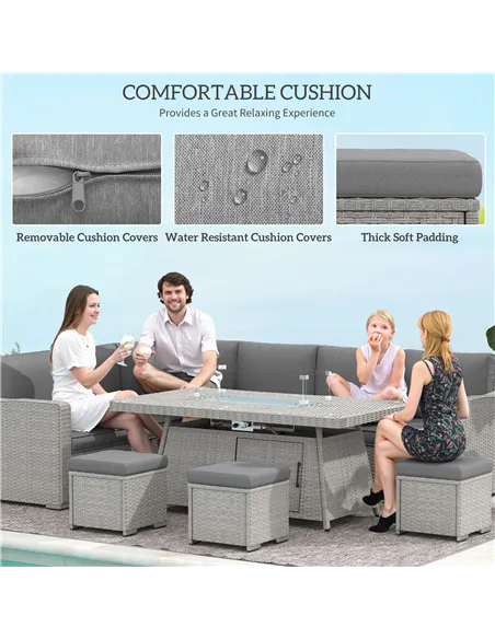 Outsunny Seven-Piece Firepit Table Rattan Sofa Set - Grey