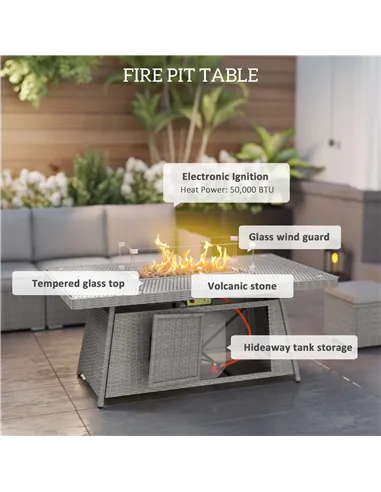 Outsunny Seven-Piece Firepit Table Rattan Sofa Set - Grey