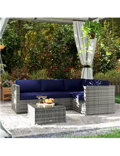 Outsunny 3 Pieces PE Rattan Garden Furniture Set with 10 cm Thick Cushions, 4 Seater Garden Corner Sofa Set with Glass Top Coffe 2