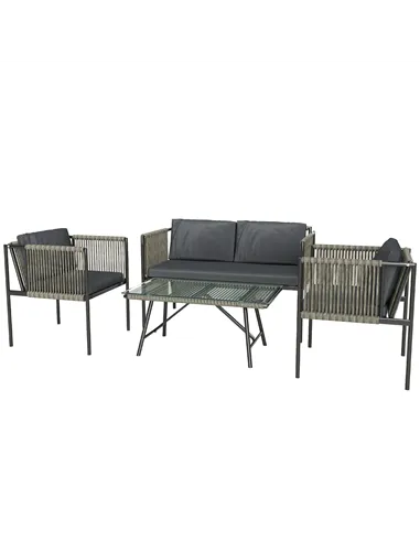 Outsunny Four-Piece Round Rattan Rope Sofa Set - Grey