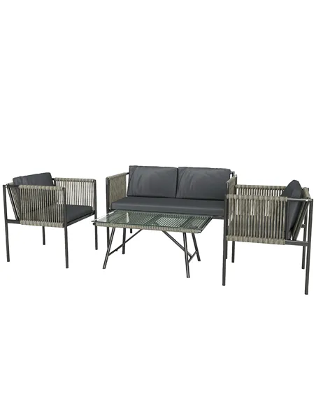 Outsunny Four-Piece Round Rattan Rope Sofa Set - Grey