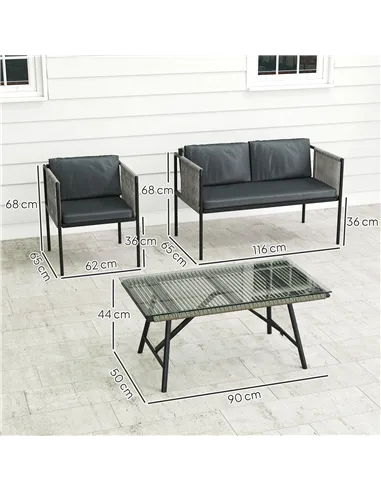 Outsunny Four-Piece Round Rattan Rope Sofa Set - Grey