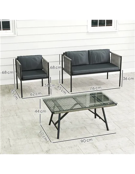 Outsunny Four-Piece Round Rattan Rope Sofa Set - Grey