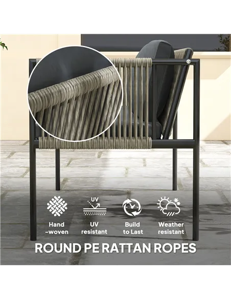Outsunny Four-Piece Round Rattan Rope Sofa Set - Grey