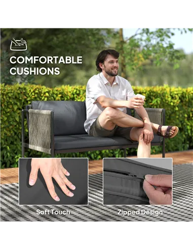 Outsunny Four-Piece Round Rattan Rope Sofa Set - Grey