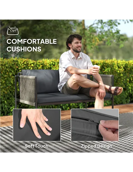 Outsunny Four-Piece Round Rattan Rope Sofa Set - Grey