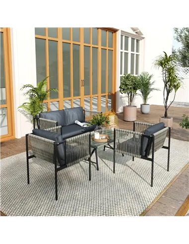Outsunny Four-Piece Round Rattan Rope Sofa Set - Grey