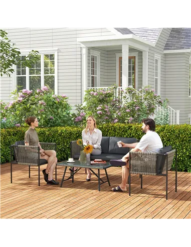 Outsunny Four-Piece Round Rattan Rope Sofa Set - Grey