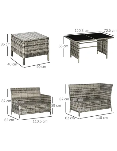 Outsunny 7-Seater Patio wicker Sofa Set Rattan Chair Furniture w/ Glass & Cushioned, Orange
