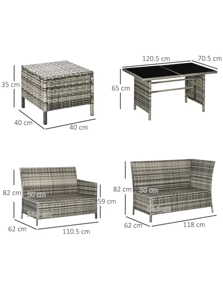 Outsunny 7-Seater Patio wicker Sofa Set Rattan Chair Furniture w/ Glass & Cushioned, Orange
