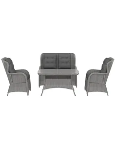 Outsunny Garden PE Rattan Dining Sofa Set, Outdoor 4 Seater Wicker Furniture, High Back Chairs with Cushions, Tempered Glass Cof