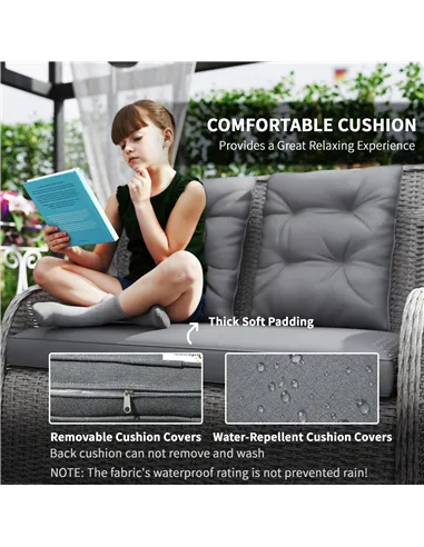 Outsunny Garden PE Rattan Dining Sofa Set, Outdoor 4 Seater Wicker Furniture, High Back Chairs with Cushions, Tempered Glass Cof