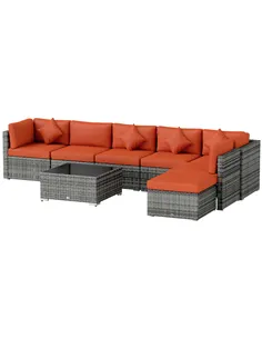 Outsunny Eight-Piece Rattan Sofa Set - Orange/Grey