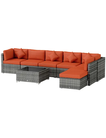 Outsunny Eight-Piece Rattan Sofa Set - Orange/Grey