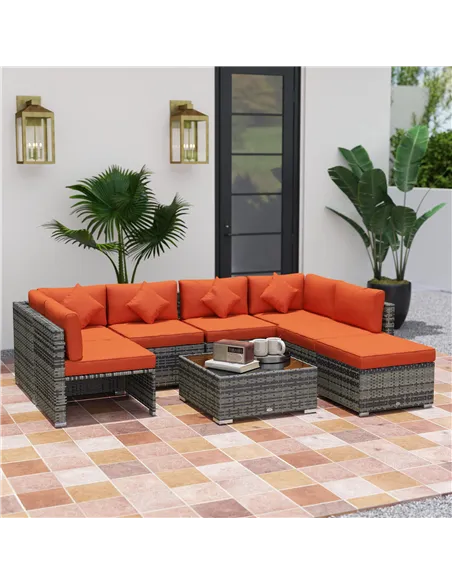 Outsunny Eight-Piece Rattan Sofa Set - Orange/Grey