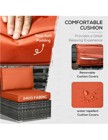 Outsunny Eight-Piece Rattan Sofa Set - Orange/Grey