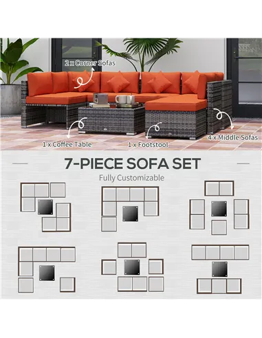 Outsunny Eight-Piece Rattan Sofa Set - Orange/Grey