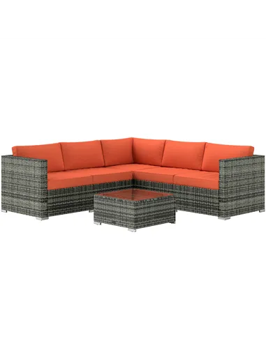 Outsunny Four-Piece Rattan Sofa Set - Orange/Grey