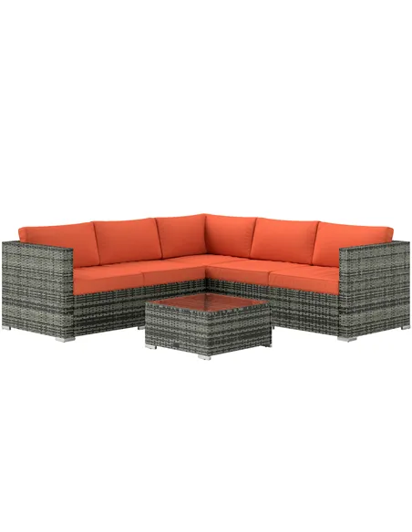 Outsunny Four-Piece Rattan Sofa Set - Orange/Grey
